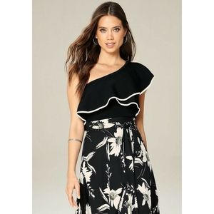 bebe Contrast One Shoulder Top